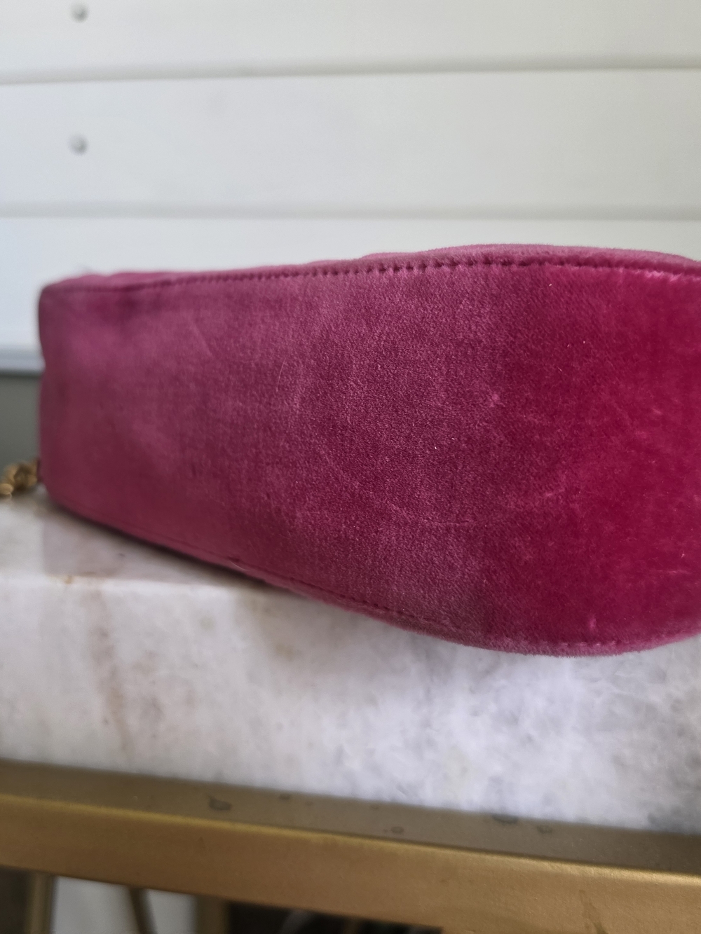Gucci Pink Velvet GG Marmont Shoulder Bag Small - Picture 7 of 7